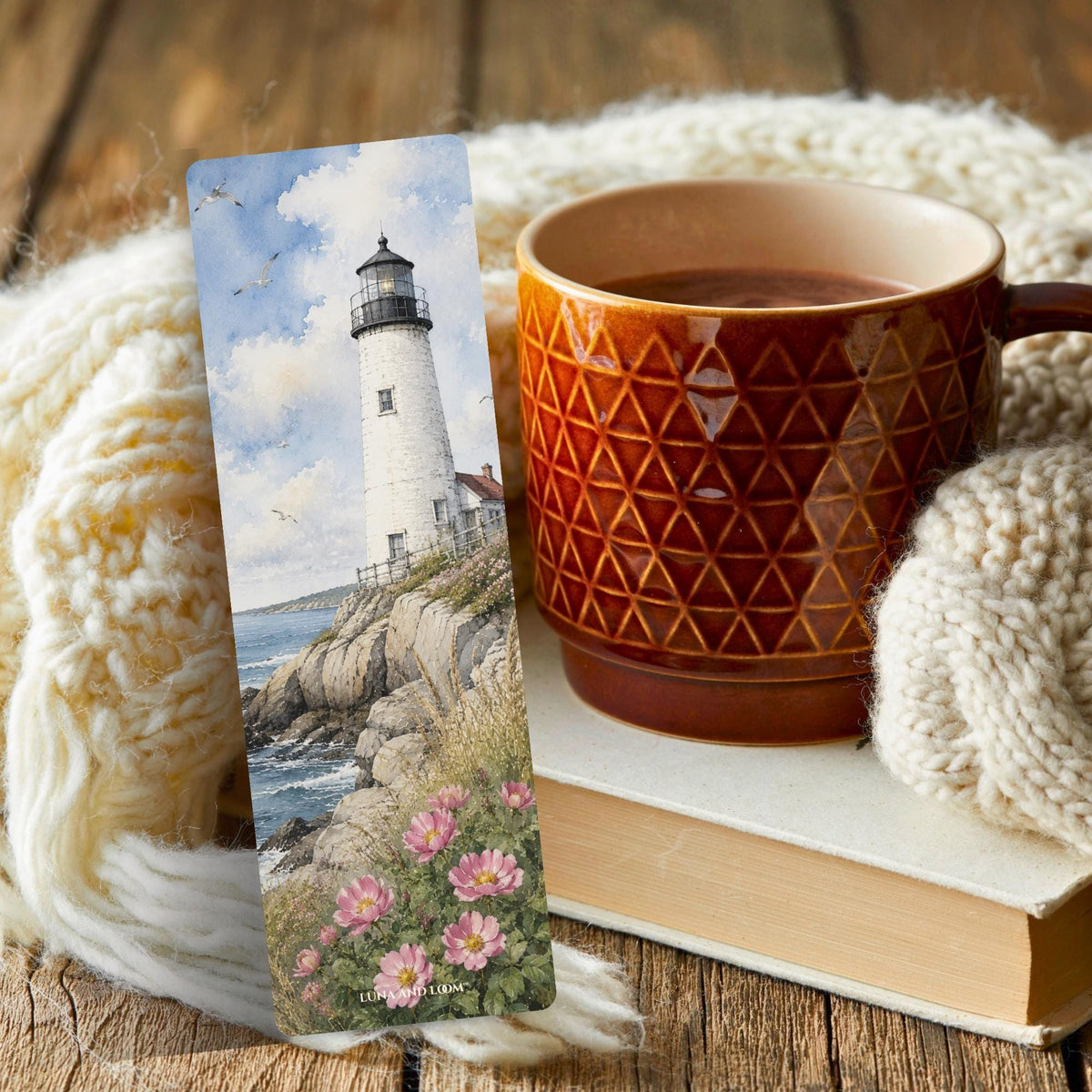 New England Lighthouse Bookmark | Coastal Summer Gift | Beach Rose Page Marker | Nautical Book Lover Gift