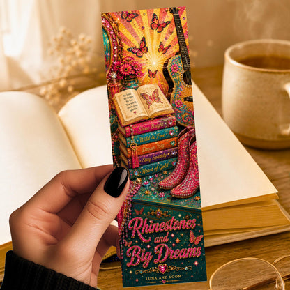 Rhinestones and Big Dreams Bookmark | Glam Reader Gift | Sparkle Page Marker | Book Lover Gift