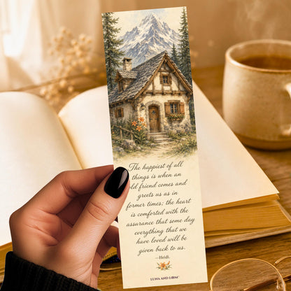Alpine Cottage Bookmark | Classic Literature Quote Gift | Mountain Sunset Page Marker | Book Lover Gift