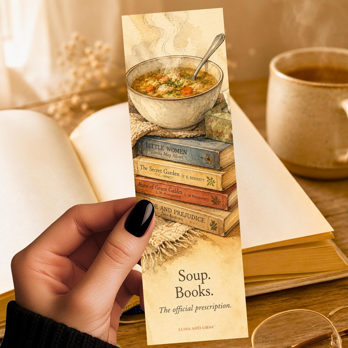 Get Well Greeting Bookmark | Soup and Books Gift | Funny | Card Alternative