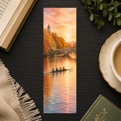 Charles River Rowing Bookmark | Crew Sunrise Gift | Cambridge Autumn Page Marker | Rower Book Lover Gift