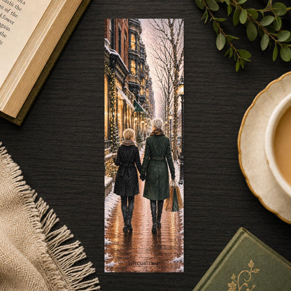 Newbury Street Bookmark | Snowy Boston Winter | Two Women Couple | LGBTQ Love | Lesbian | Pride | New England Book Lover Gift