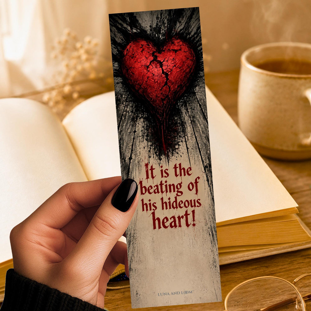 Tell Tale Heart Bookmark | Edgar Allan Poe Quote Gift | Cracked Heart Page Marker | Gothic Book Gift