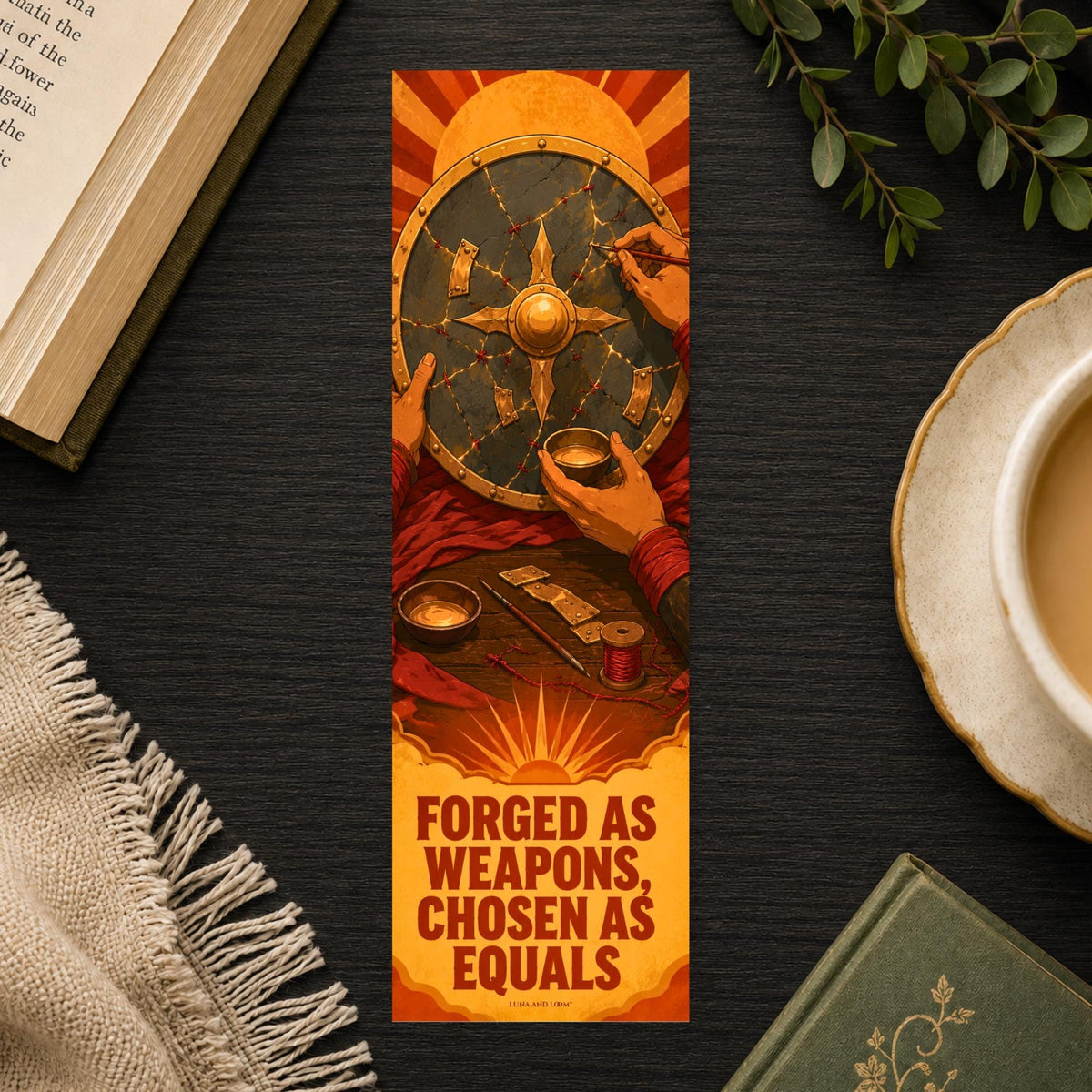 Forged As Weapons Bookmark | Dystopian Quote Gift | Cracked Shield Page Marker | Enemies Lovers Gift