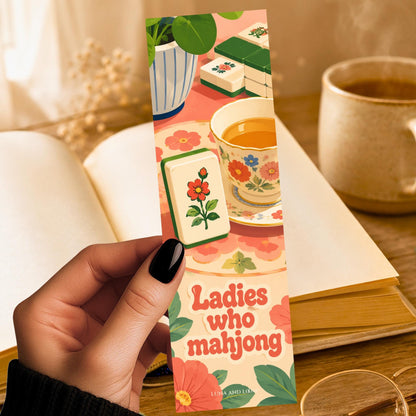 Ladies Who Mahjong Bookmark | Funny Mahjong Quote Gift | Teacup Tile Page Marker | Game Night Book Gift