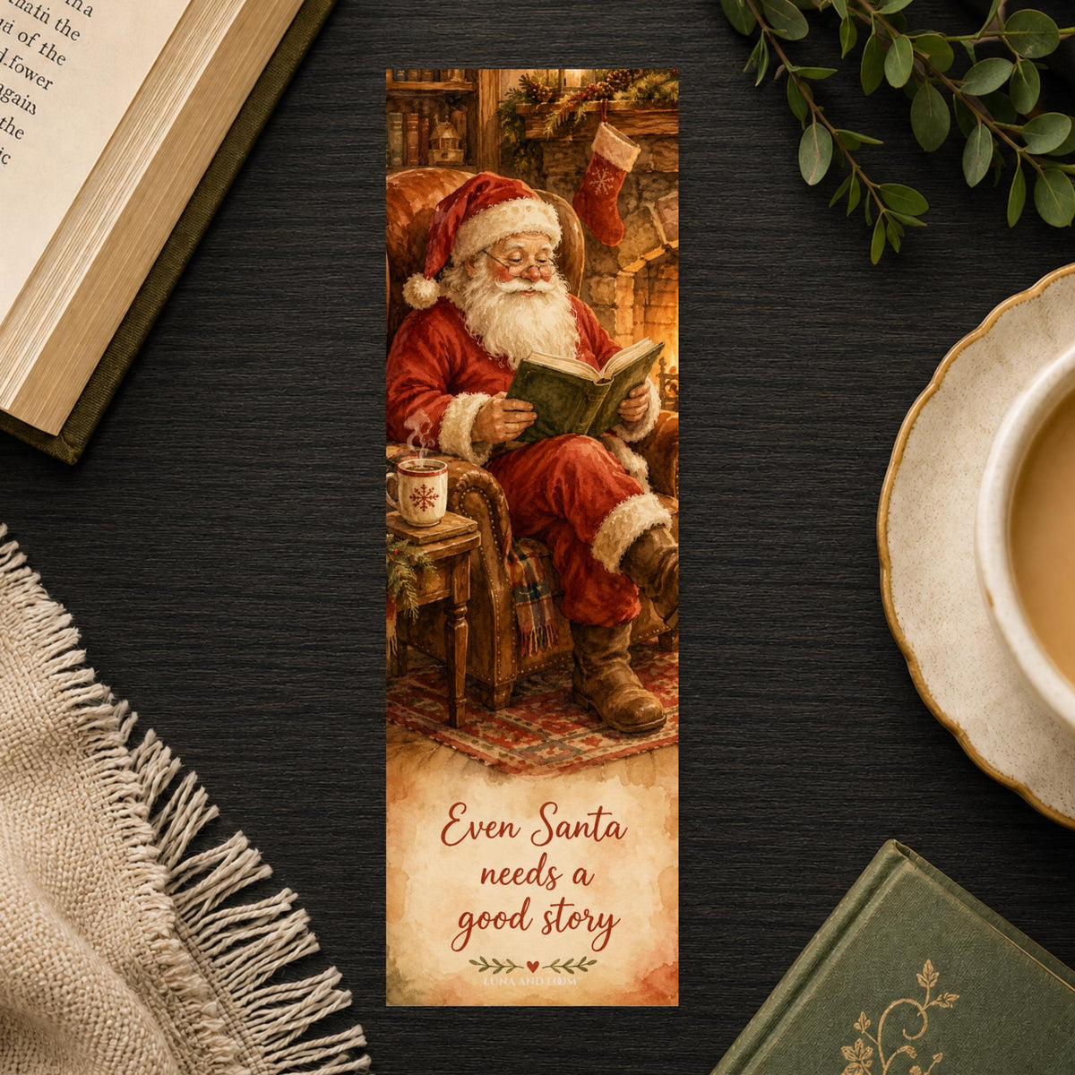Santa Reading Bookmark | Cozy Christmas Quote Gift | Fireside Page Marker | Holiday Book Lover Gift