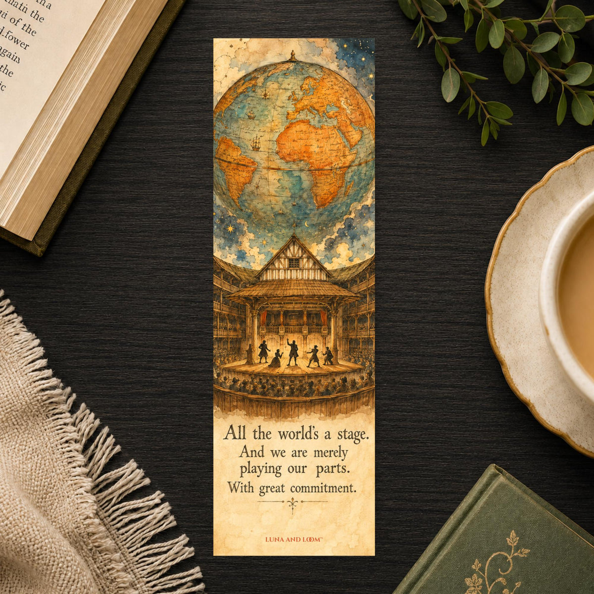 Shakespeare Theater Bookmark | All the World's a Stage | Broadway | Literary Gift | Performing Arts | Drama | Musicals | Plays