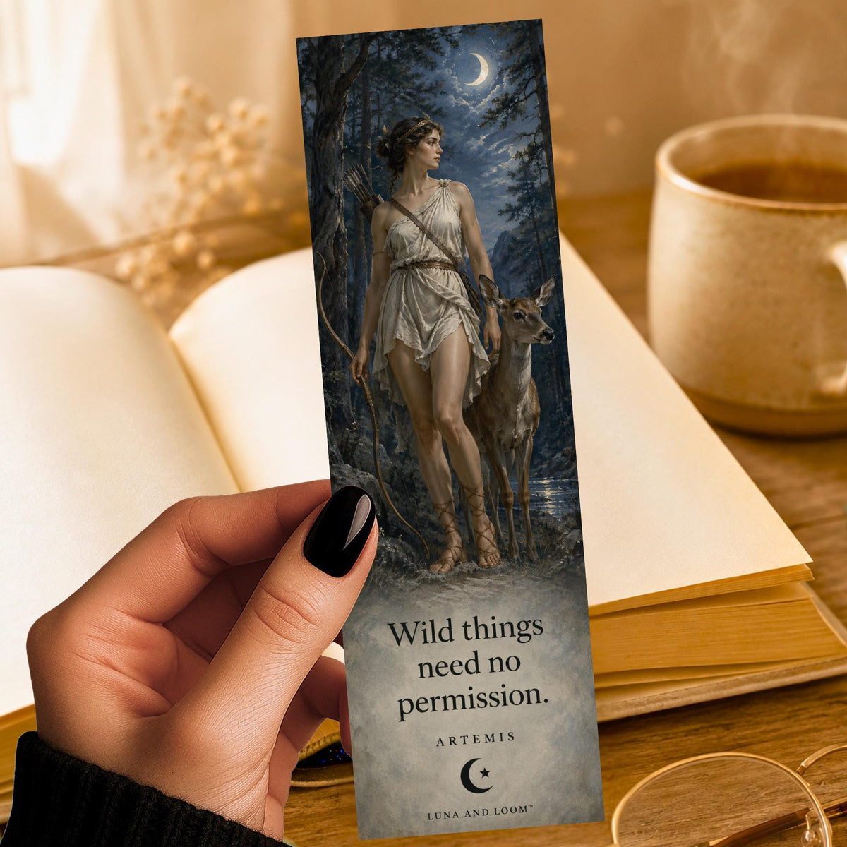 Artemis Bookmark | Greek Mythology Gift | Moonlit Huntress Page Marker | Mythology Lover Gift