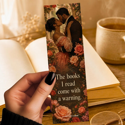 Books Come With Warning Bookmark | African American Couple Gift | Floral Kiss Page Marker | Romance Gift
