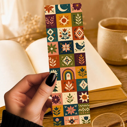Patchwork Quilt Pattern Bookmark | Boho Asheville Gift | Folk Art Page Marker | Handmade Craft Book Lover Gift