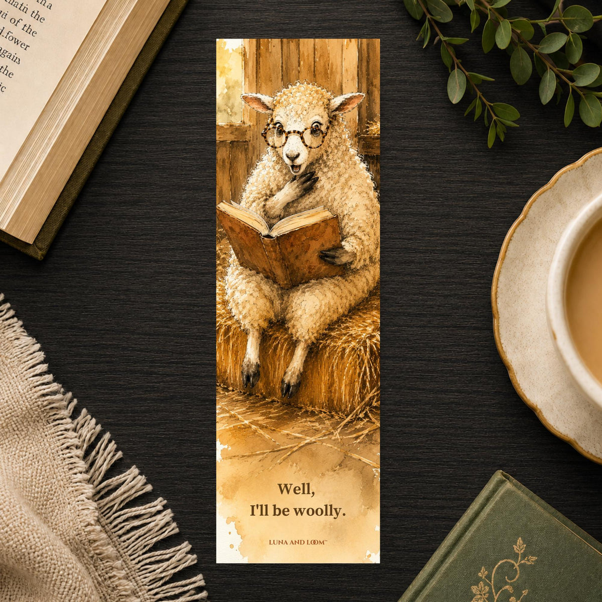 Punny Sheep Bookmark | Watercolor Book Lover Gift | Cute Ink Illustration