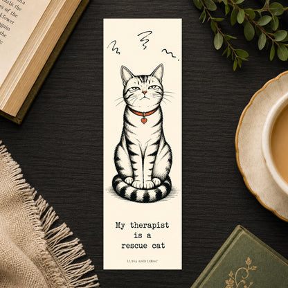 My Therapist Is A Rescue Cat Bookmark | Funny Feline Gift | Sassy Cat Quote Page Marker | Cat Mom Book Lover Gift