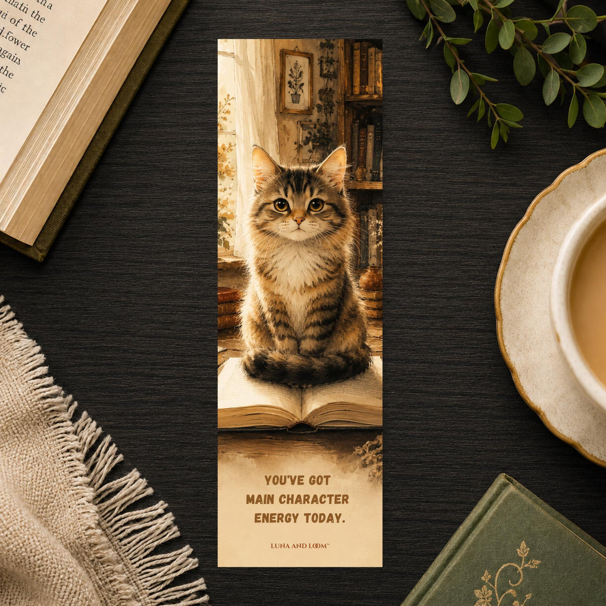 Cat Bookmark | Reading | Main Character Energy | Card Alternative