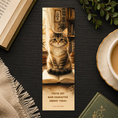 Cat Bookmark | Reading | Main Character Energy | Card Alternative