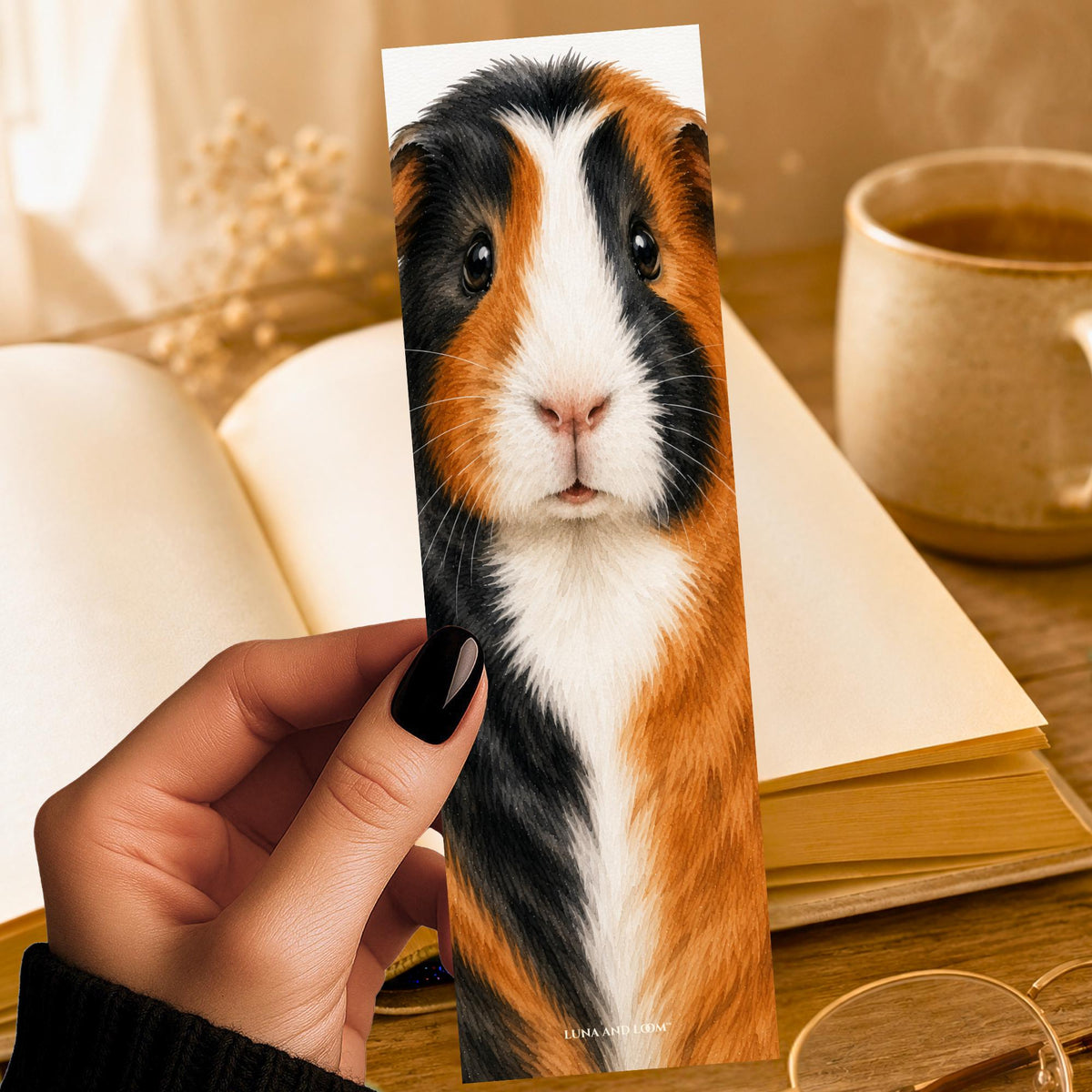 Smooth Guinea Pig Bookmark | Realistic Small Pet Portrait | Watercolor Pet