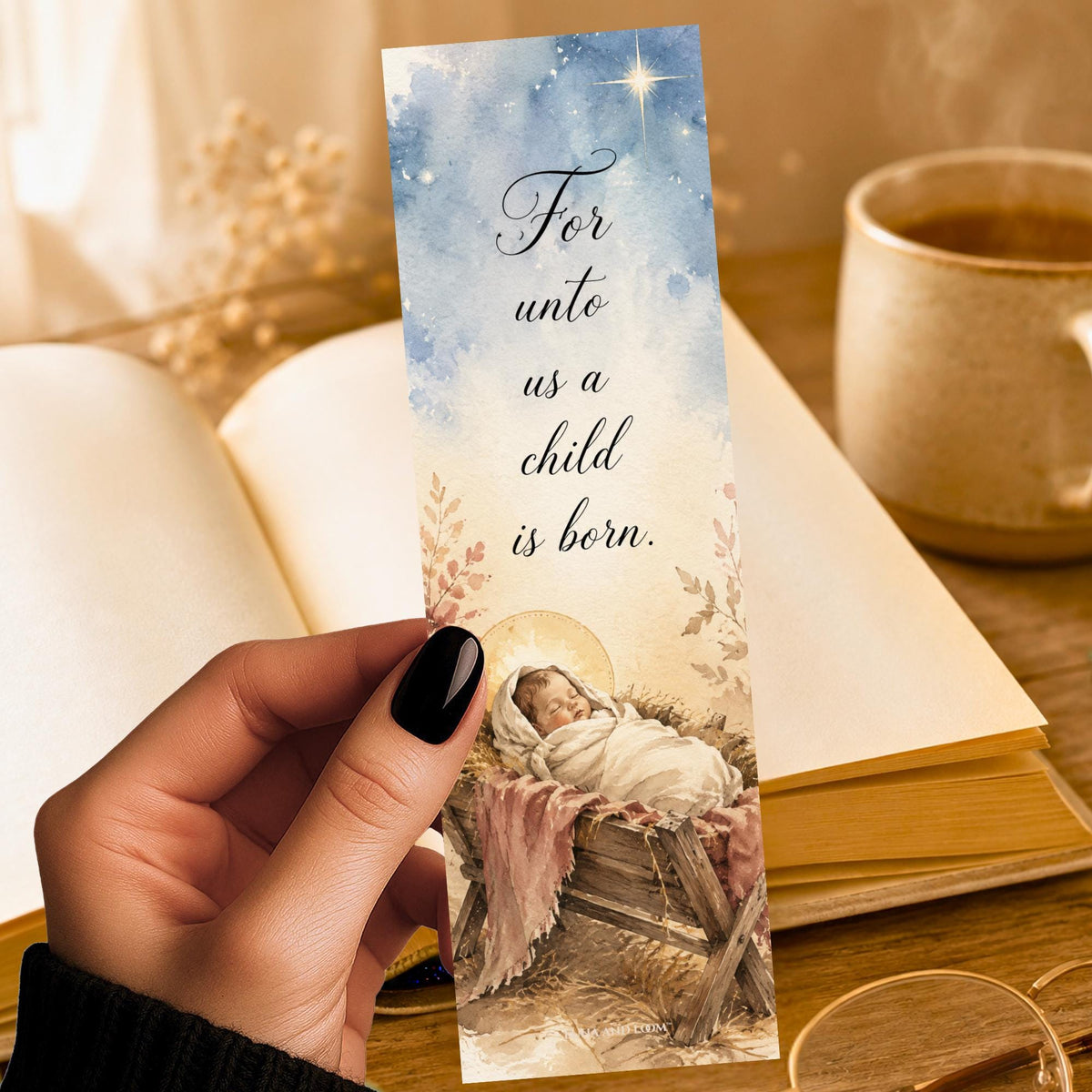 Nativity Bookmark | For Unto Us a Child Is Born | Christmas Scripture Page Marker