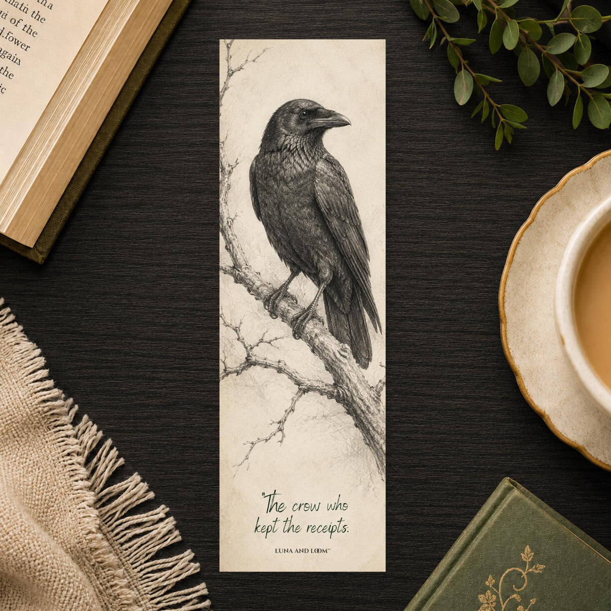 The Crow Who Kept Receipts Bookmark | Pencil Sketch | Natural History Illustration | Book Lover Gift