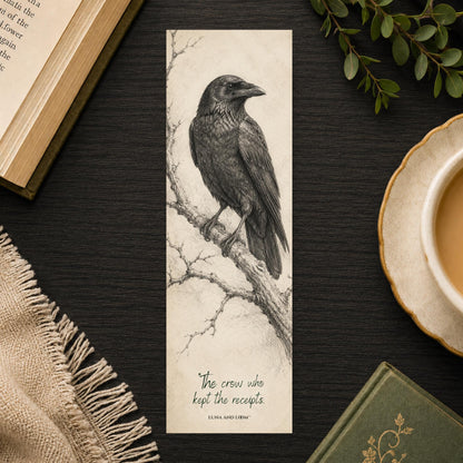 The Crow Who Kept Receipts Bookmark | Pencil Sketch | Natural History Illustration | Book Lover Gift
