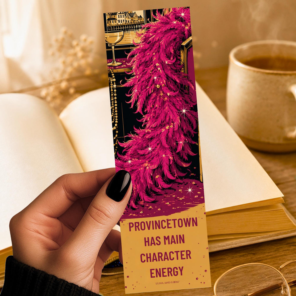 Main Character Energy Bookmark | Provincetown Drag Quote Gift | Feather Boa Page Marker | P-Town Book Gift