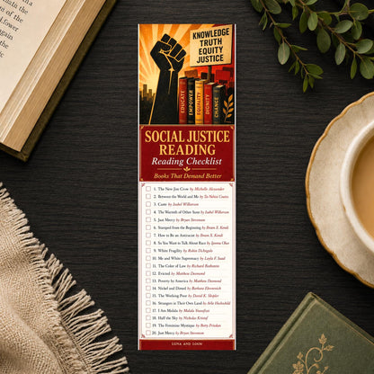 Social Justice Reading Checklist Bookmark | Activist Book List | Literary | Progressive Reader Gift | Book Lover