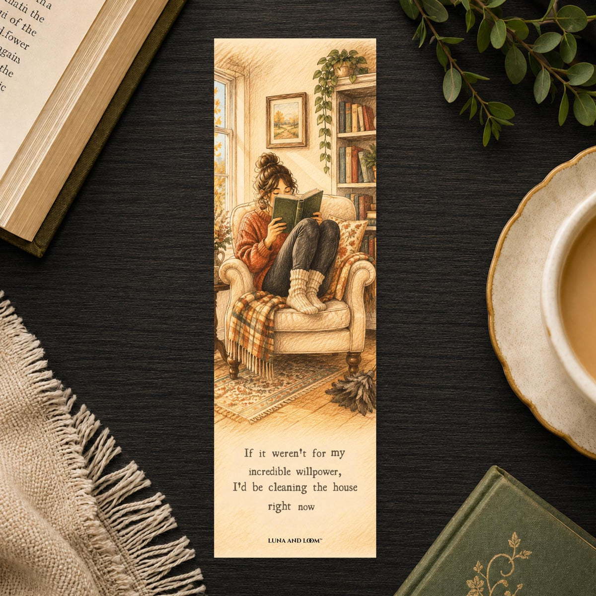 Incredible Willpower Bookmark | Funny Reader Gift | Cozy Armchair Page Marker | Procrastination Book Lover Gift