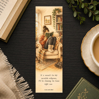 Incredible Willpower Bookmark | Funny Reader Gift | Cozy Armchair Page Marker | Procrastination Book Lover Gift