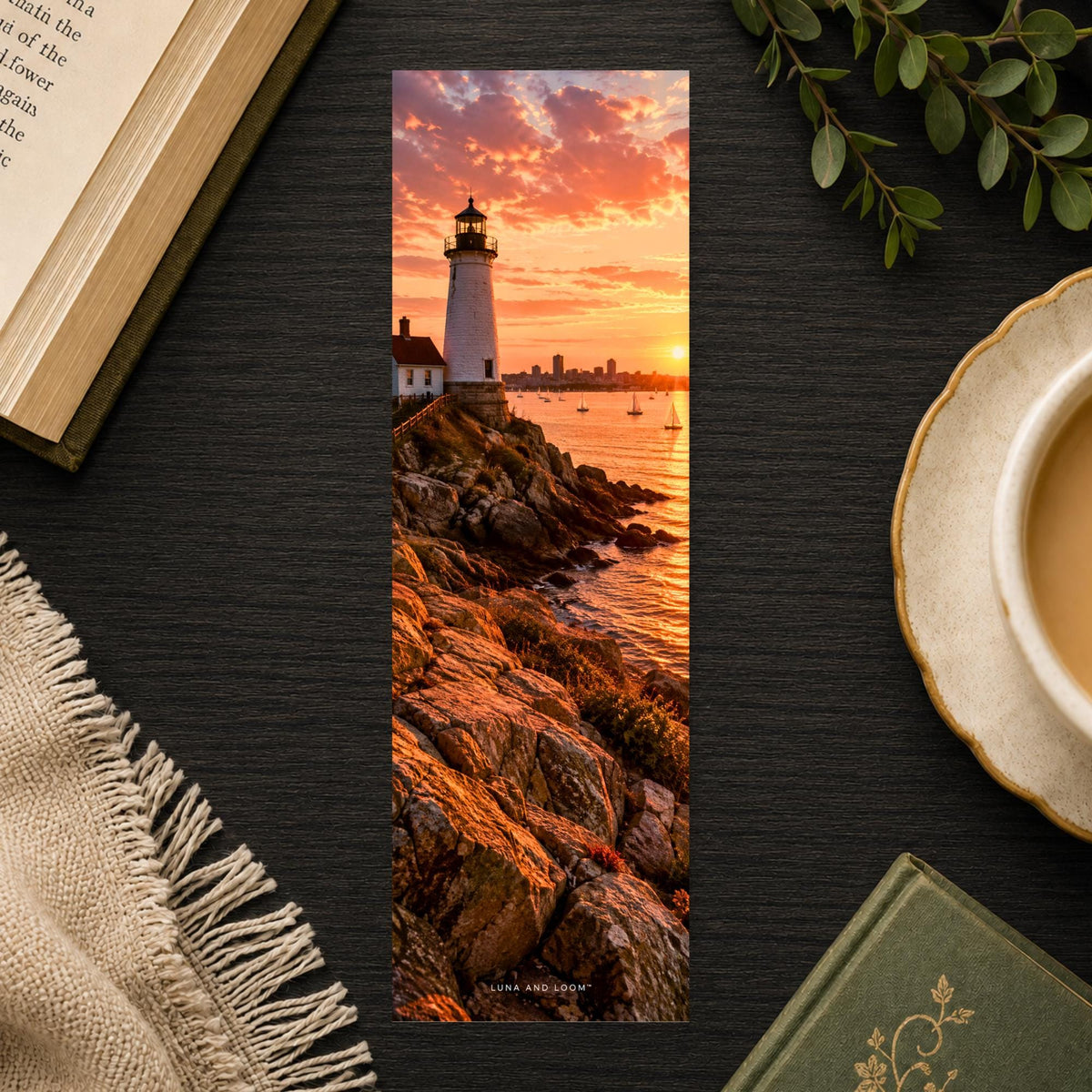 Boston Harbor Lighthouse Bookmark | New England Coastal Gift | Sunset Harbor Page Marker | Massachusetts Reader Gift