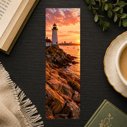 Boston Harbor Lighthouse Bookmark | New England Coastal Gift | Sunset Harbor Page Marker | Massachusetts Reader Gift