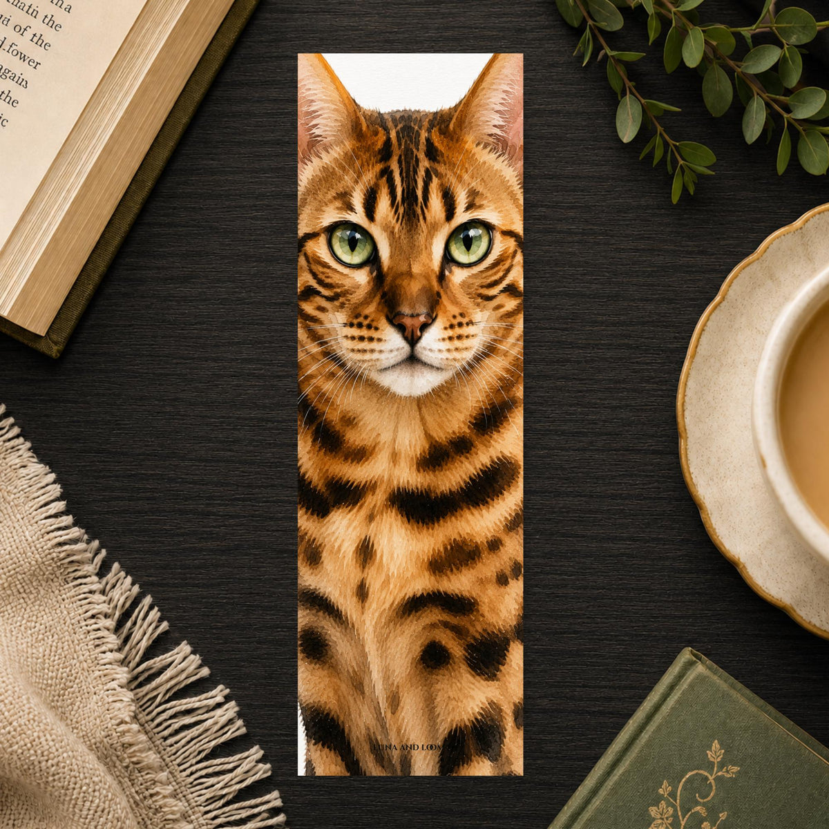Bengal Cat Bookmark | Realistic Cat Portrait | Feline Lover | Watercolor