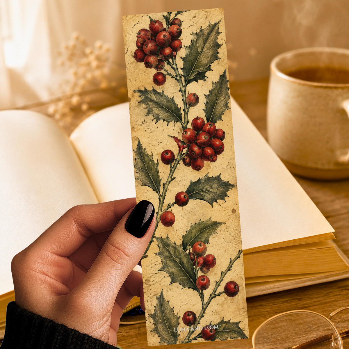 Holly Berries Bookmark | Vintage Botanical Gift | Christmas Page Marker | Nature Lover Gift