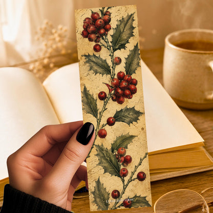 Holly Berries Bookmark | Vintage Botanical Gift | Christmas Page Marker | Nature Lover Gift