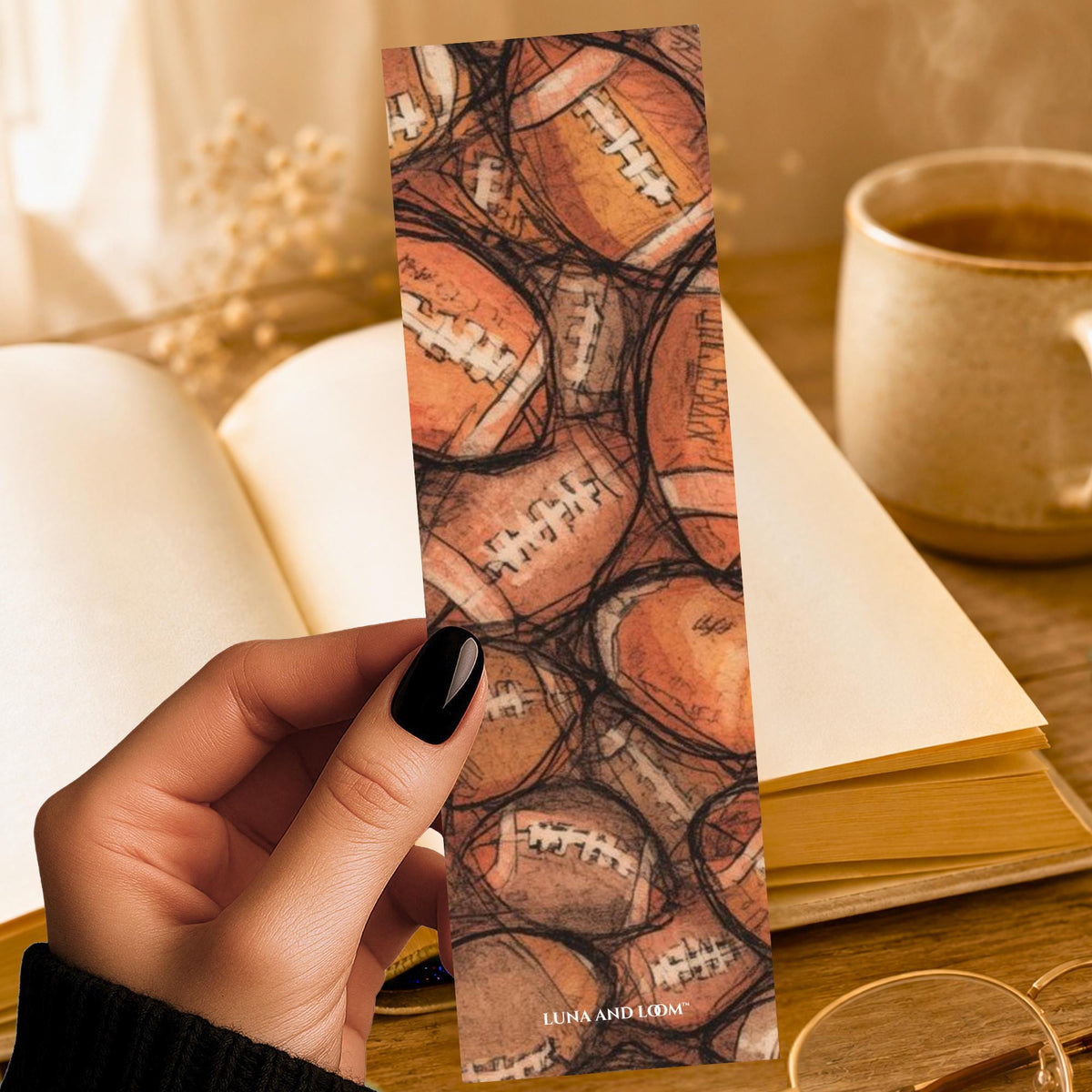 Football Pattern Bookmark | Sports Reader Gift | Ink Sketch Page Marker | Game Day Book Lover Gift