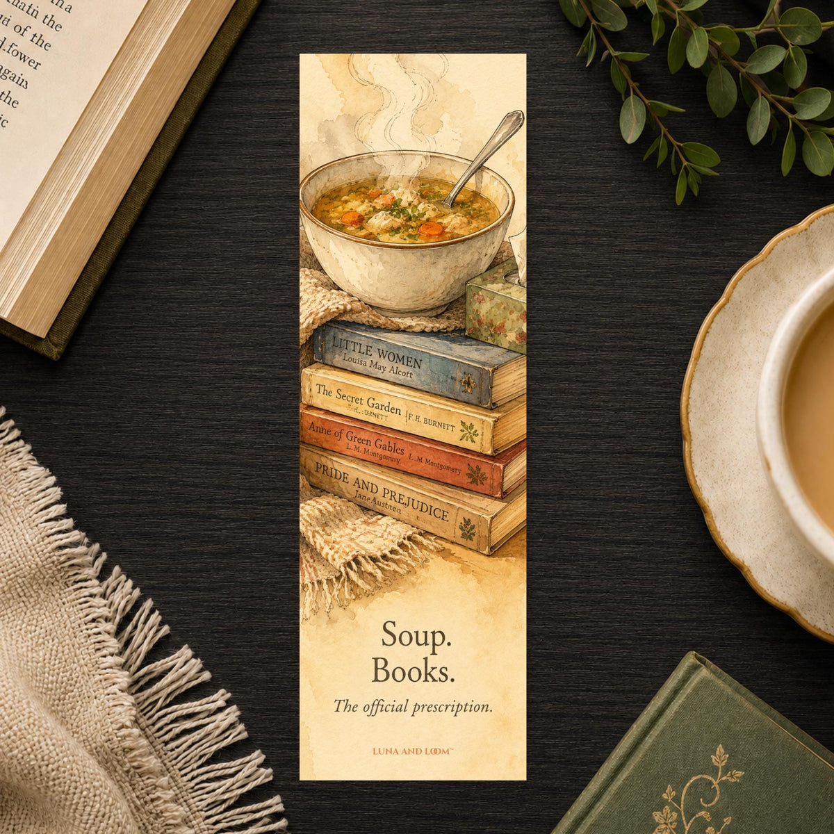 Get Well Greeting Bookmark | Soup and Books Gift | Funny | Card Alternative