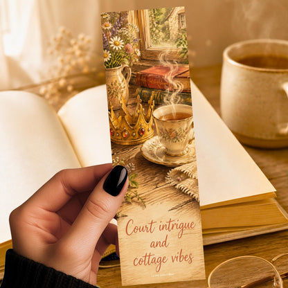 Court Intrigue Cottage Bookmark | Fantasy Romance Quote Gift | Crown Teacup Page Marker | Cozy Fae Book Gift