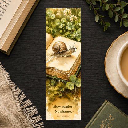 Slow Reader Snail Bookmark | Watercolor Illustration | Pun | No Shame