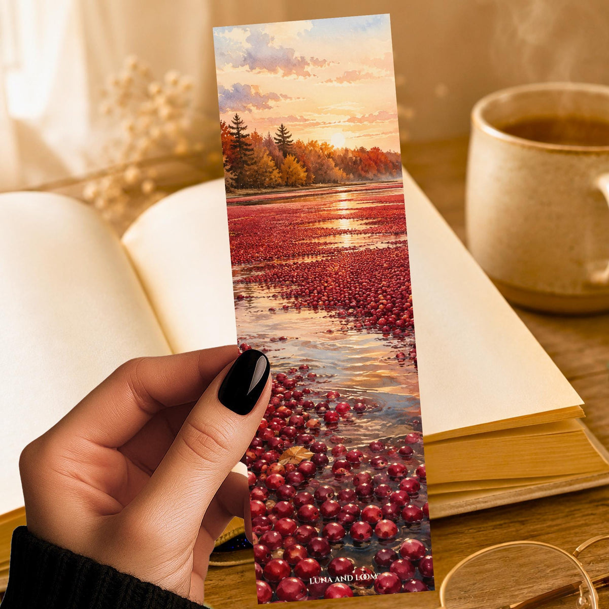 Cranberry Bog Bookmark | New England Fall Harvest Gift | Autumn Watercolor Page Marker | Massachusetts Book Lover Gift