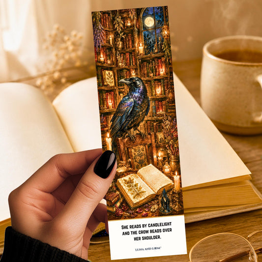 Library Crow Bookmark | Witchy Book Lover | Dark Academia | Bookish Witch | Gothic