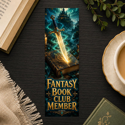 Fantasy Book Club Member Bookmark | Sword and Spellbook Reader Gift | Badge Page Marker