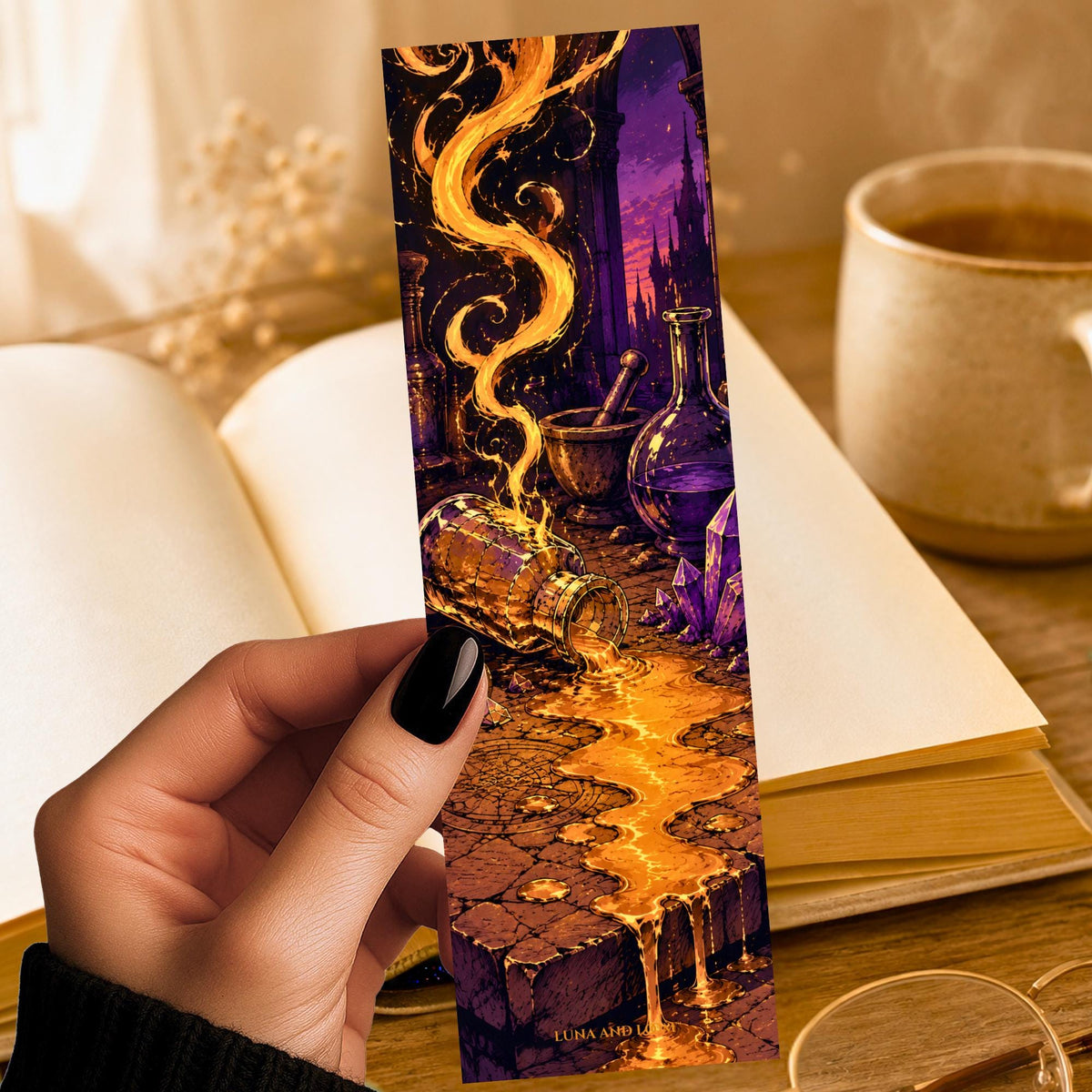 Alchemy Vial Bookmark | Dark Fantasy Reader Gift | Golden Light Page Marker | Romantasy Book Lover Gift