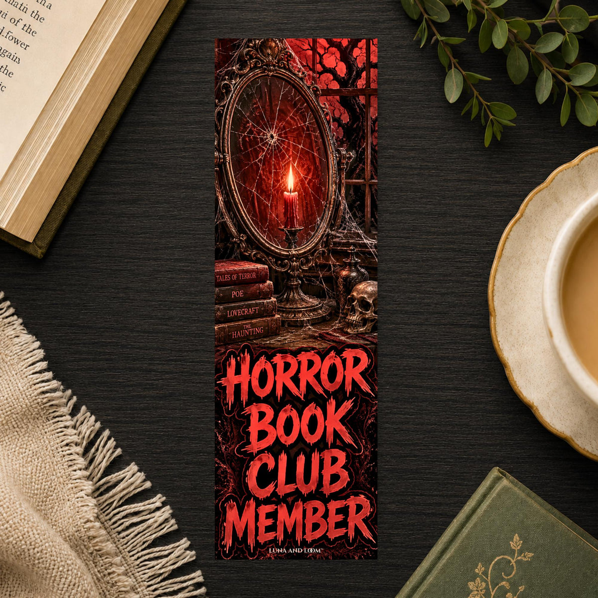 Horror Book Club Member Bookmark | Cracked Mirror Reader Gift | Badge Page Marker