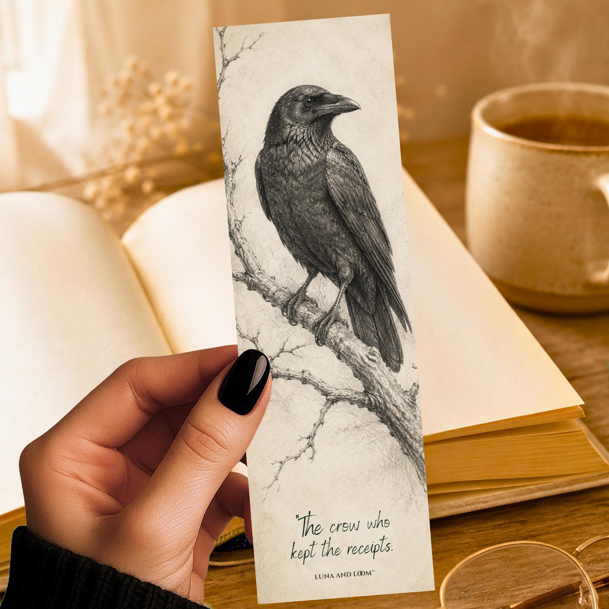 The Crow Who Kept Receipts Bookmark | Pencil Sketch | Natural History Illustration | Book Lover Gift