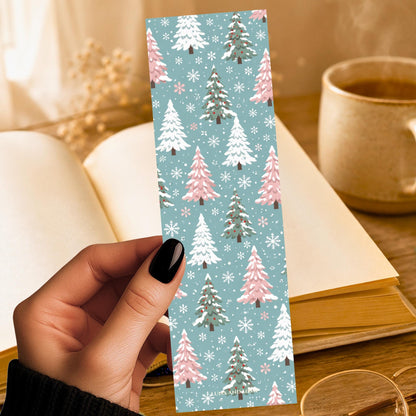 Snowy Pine Pattern Bookmark | Pastel Christmas Gift | Winter Forest Page Marker | Book Lover Gift
