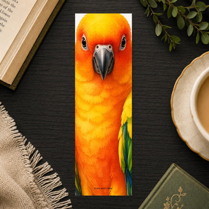 Sun Conure Bookmark | Realistic Bird Portrait | Bird Lover | Watercolor Pet Picture