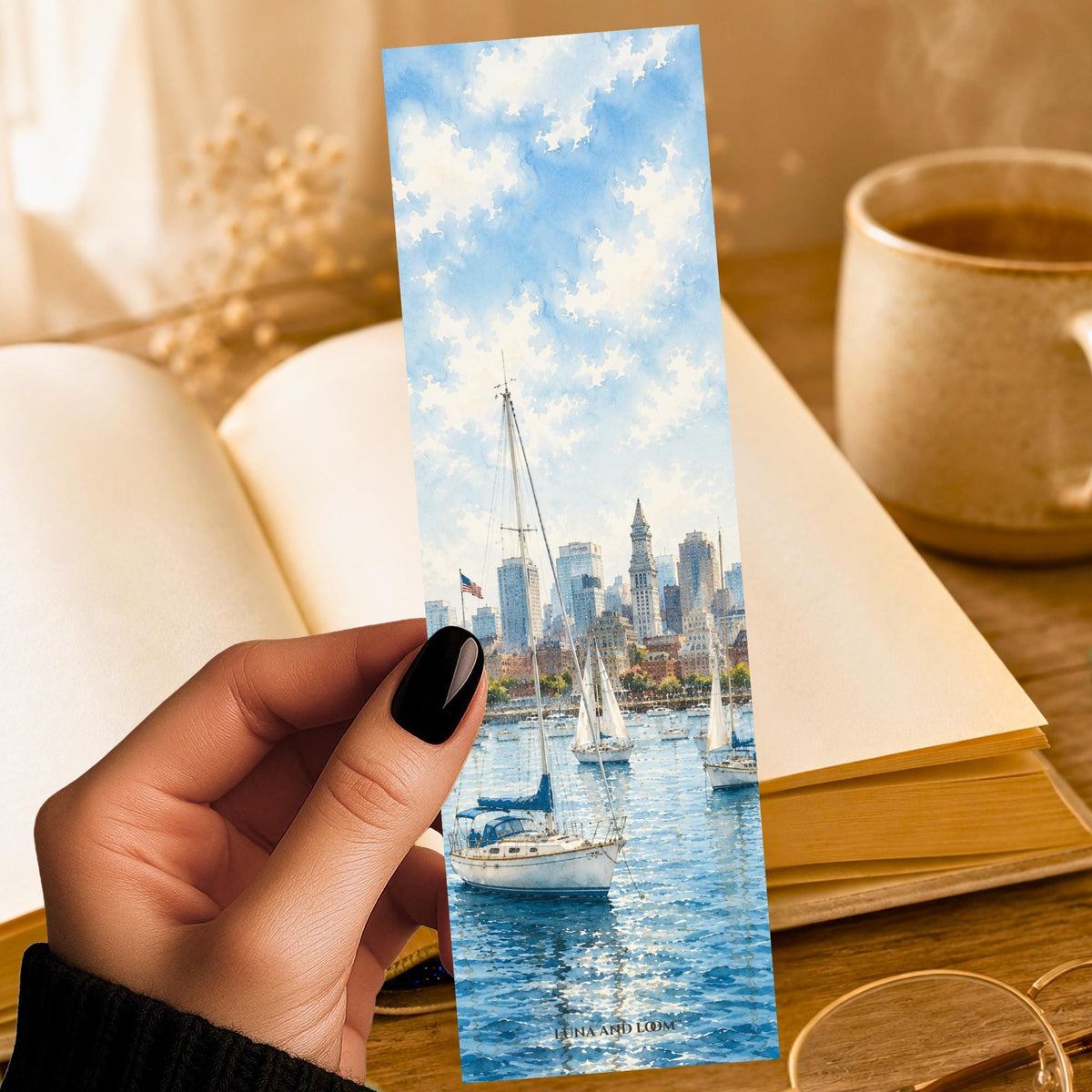 Boston Harbor Bookmark | Sailboat Summer Gift | City Skyline Page Marker | Nautical New England Book Lover Gift