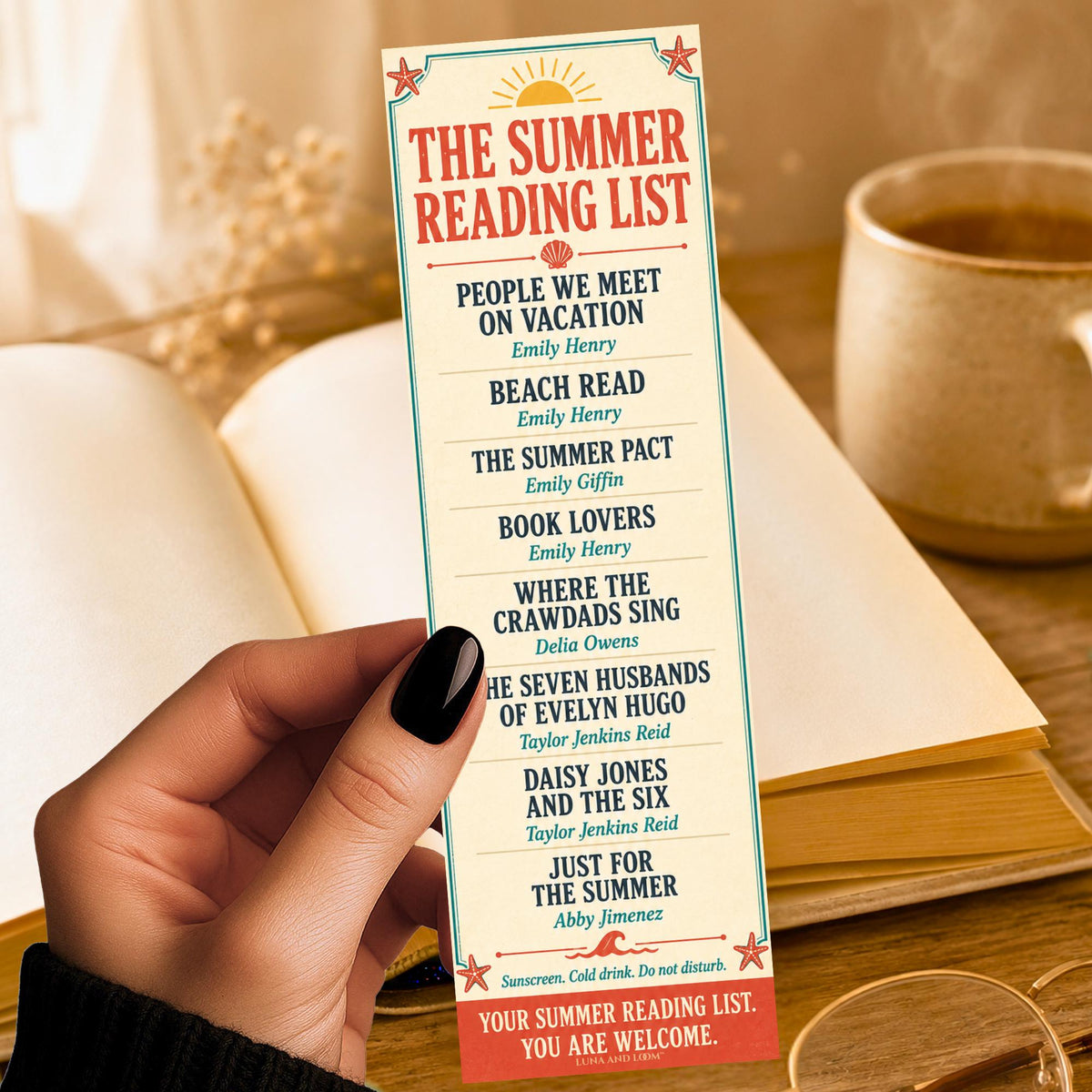 Summer Reading List Bookmark | Beach Reads, Emily Henry, Taylor Jenkins Reid Books