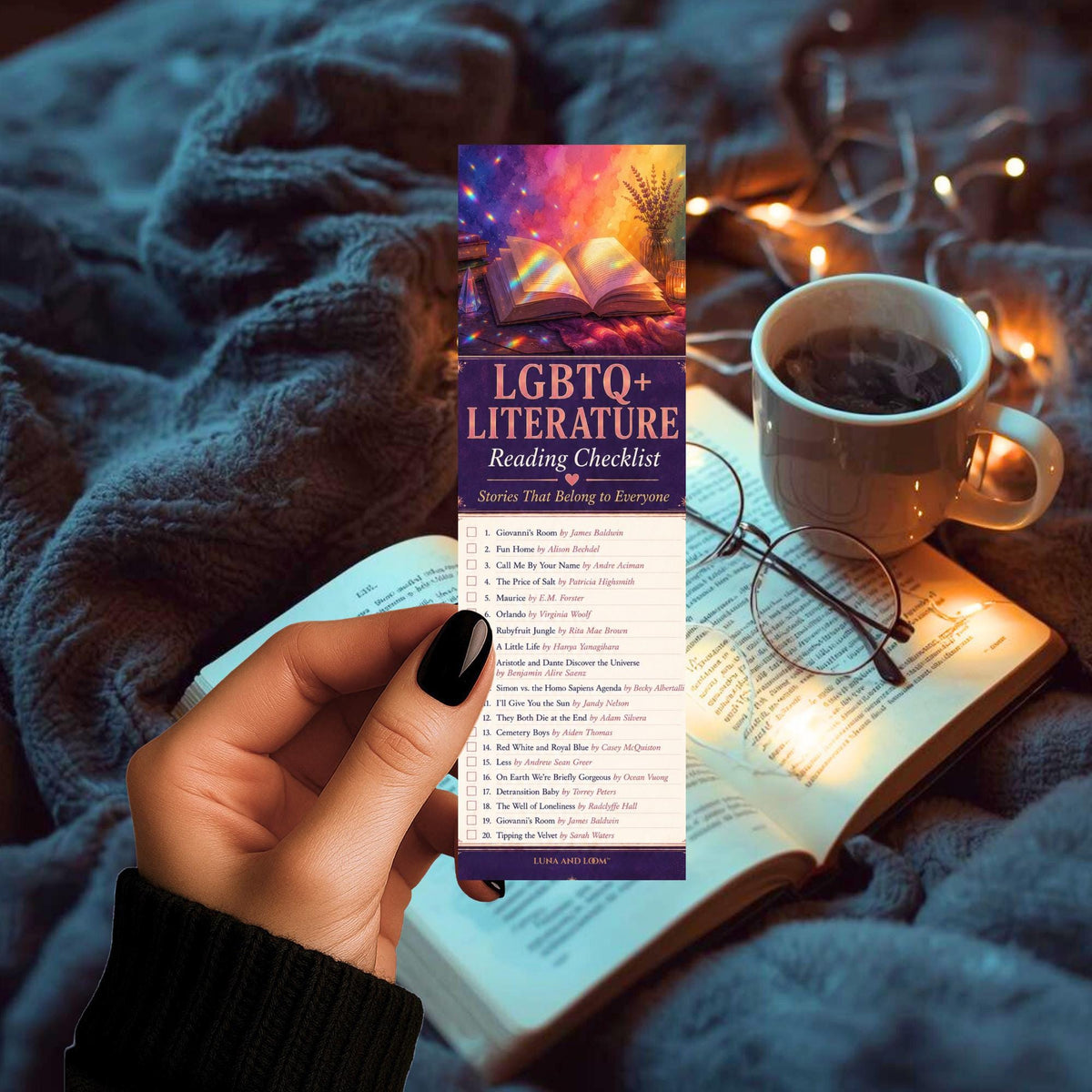 LGBTQ+ Literature Reading Checklist Bookmark | Pride Book Lover Gift | Literary Bookmark | Reading Tracker | Luna And Loom