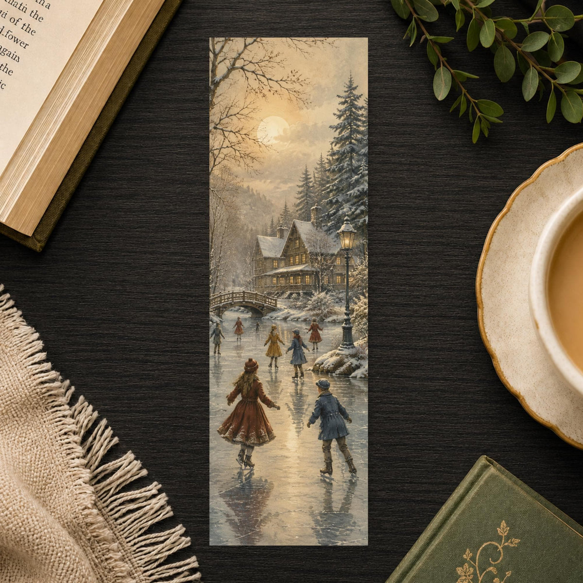 Ice Skating Village Bookmark | Vintage Winter Gift | Christmas Page Marker | Holiday Reader Gift