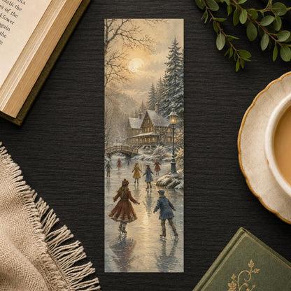 Ice Skating Village Bookmark | Vintage Winter Gift | Christmas Page Marker | Holiday Reader Gift