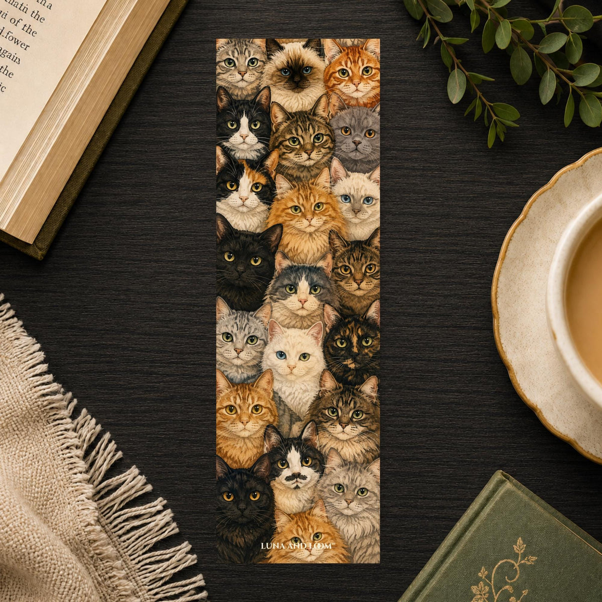 Cat Faces Bookmark | Illustrated Cat Pattern Page Marker | Cat Lover Gift for Readers