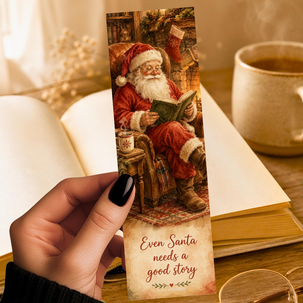 Santa Reading Bookmark | Cozy Christmas Quote Gift | Fireside Page Marker | Holiday Book Lover Gift